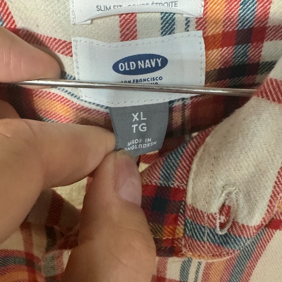 long sleeve plaid Old Navy flannel shirt tan & orange - Picture 2 of 3